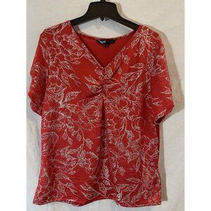 LuLaRoe Elegant Women’s 2XL Red And Silver Floral Blouse Short Sleeve
